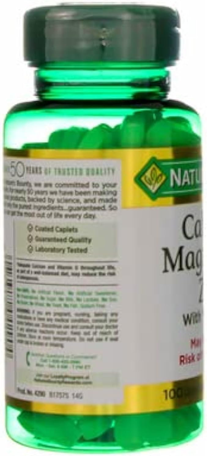 100 Count Nature's Bounty Calcium Magnesium Zinc Caplets for Bone Health & Immune Support