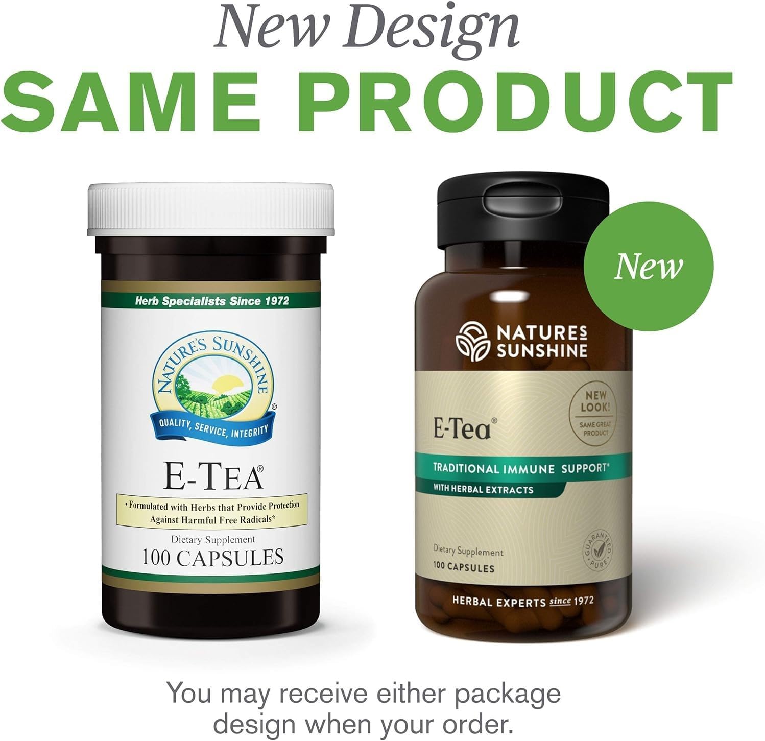 100 Count NATURE'S SUNSHINE E-Tea Capsules for Natural Health Boost