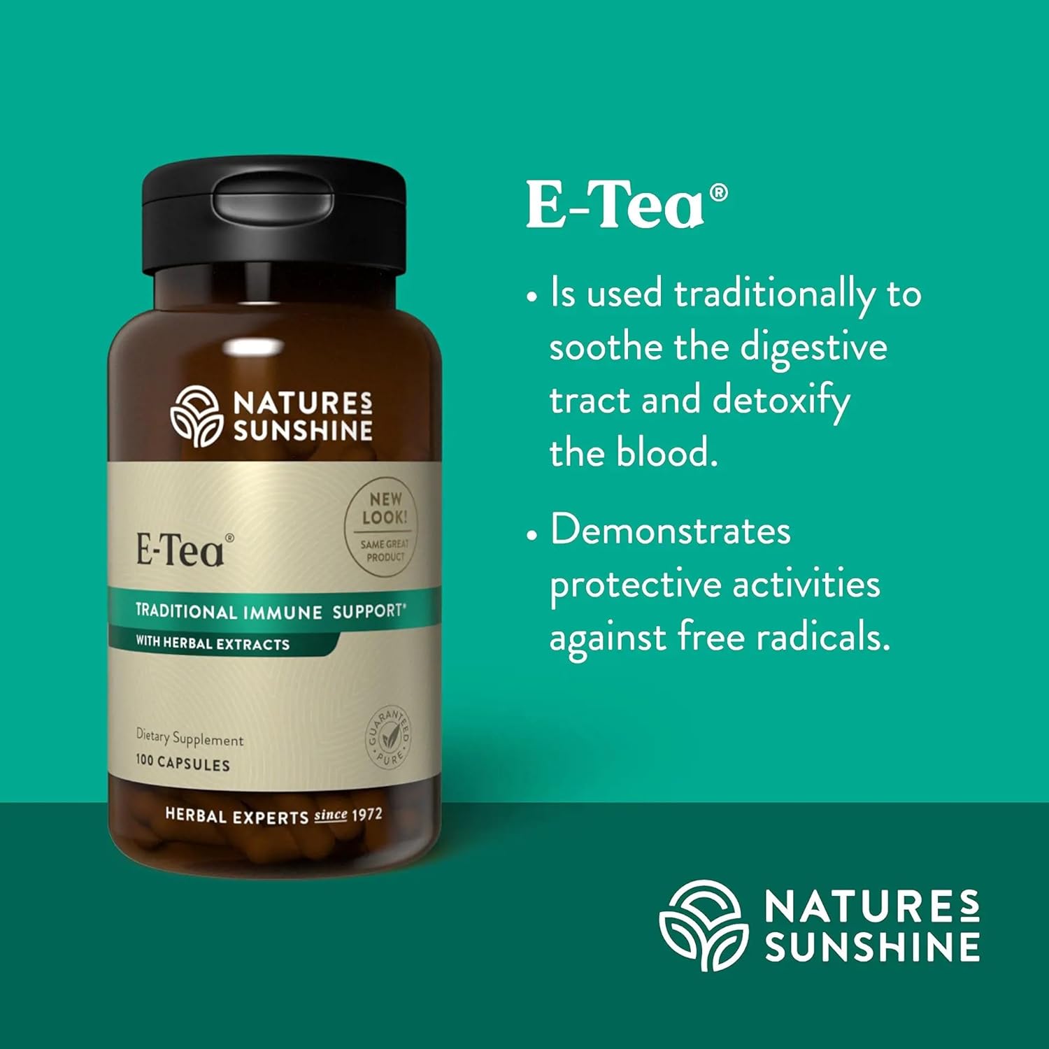 100 Count NATURE'S SUNSHINE E-Tea Capsules for Natural Health Boost