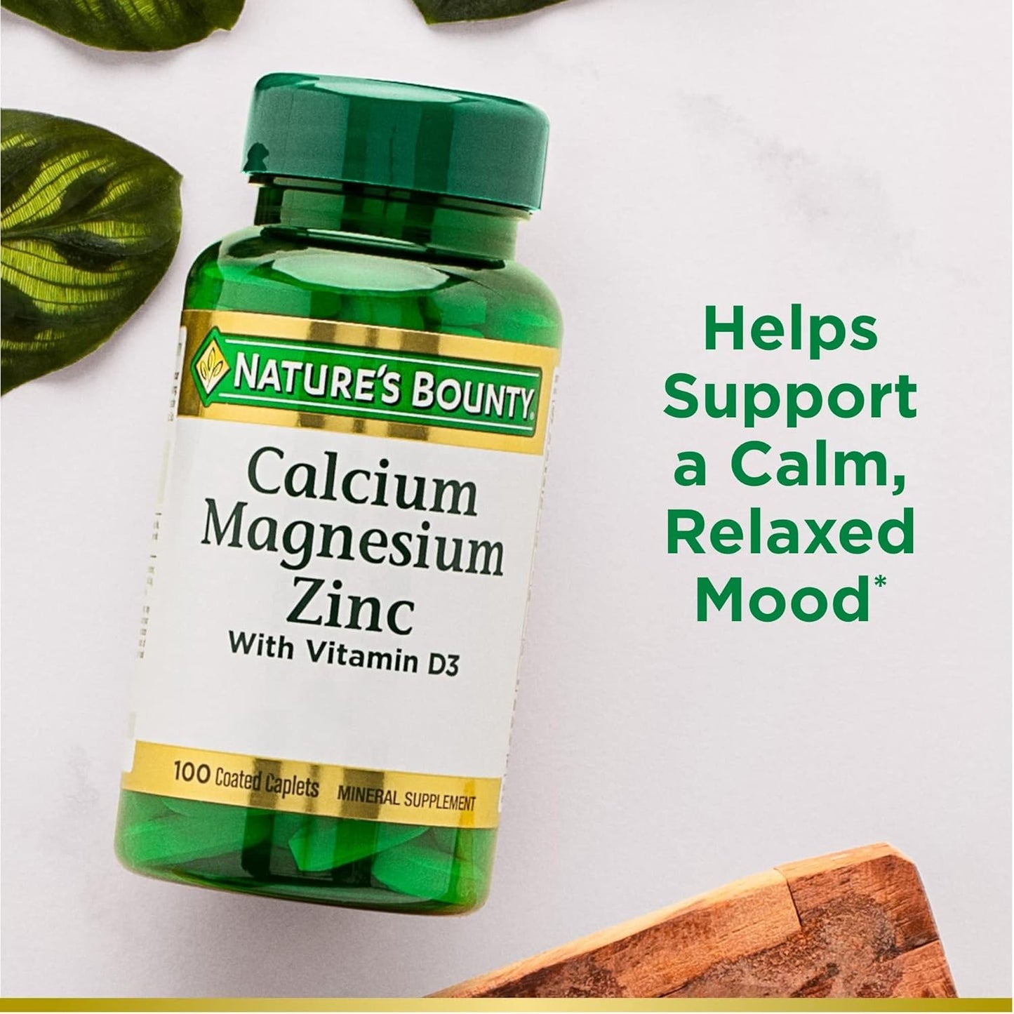 100 Count Pack of 2 Nature's Bounty Calcium Magnesium Zinc Caplets for Bone Health & Immune Support