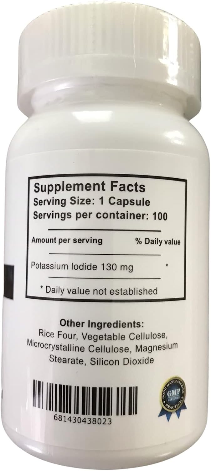 100 Count Potassium Iodide 130 Mg Capsules from Daytona Health Solutions - High-Quality Supplement for Thyroid Support