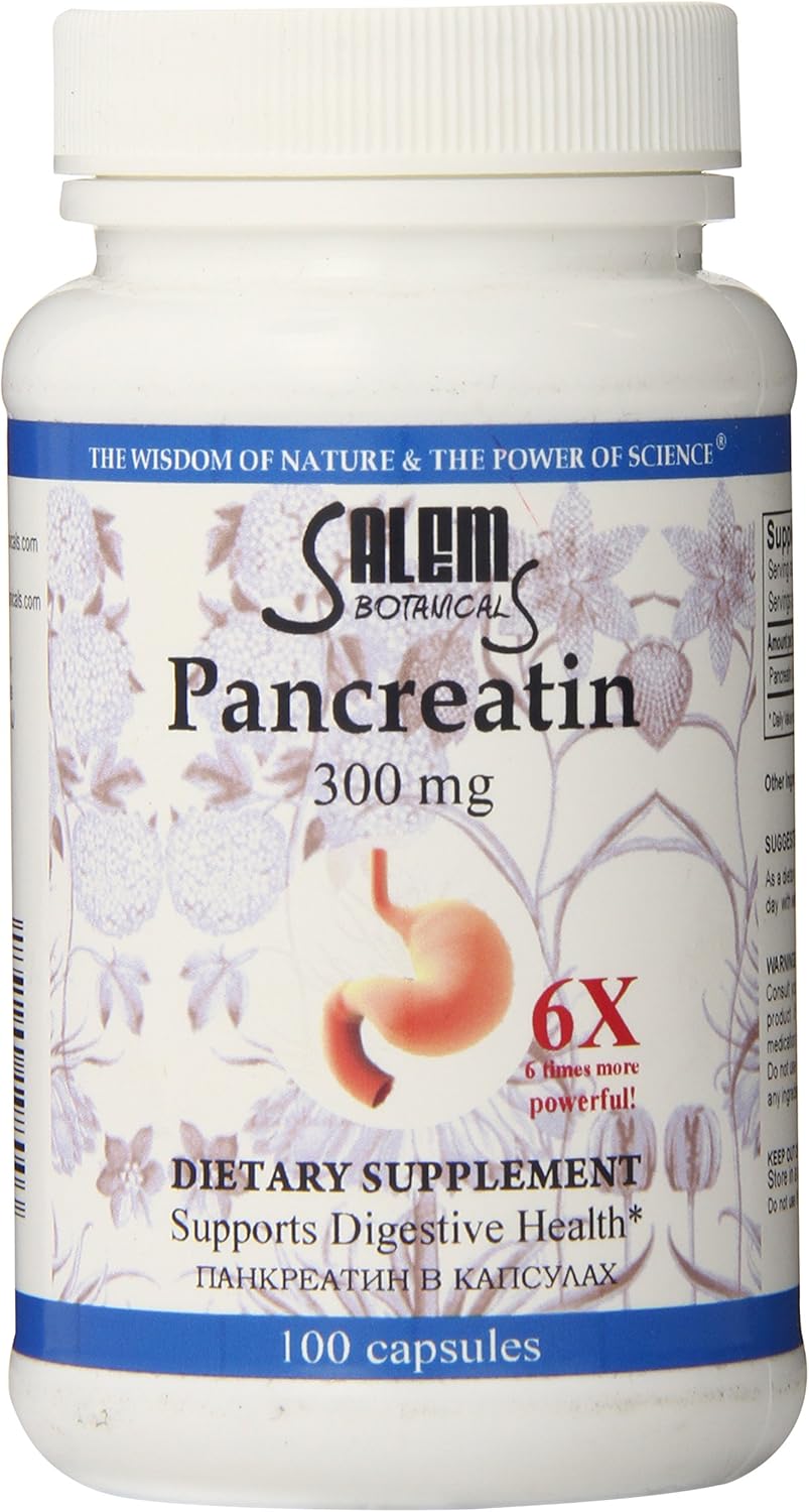 100 Count Salem Botanical Pancreatin Dietary Supplement Capsules for Digestive Health