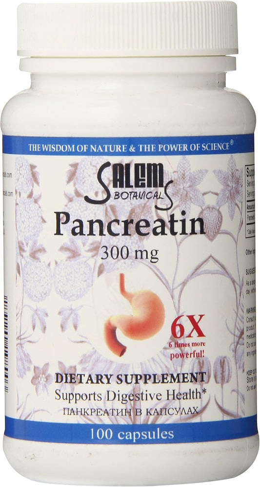 100 Count Salem Botanical Pancreatin Dietary Supplement Capsules for Digestive Health