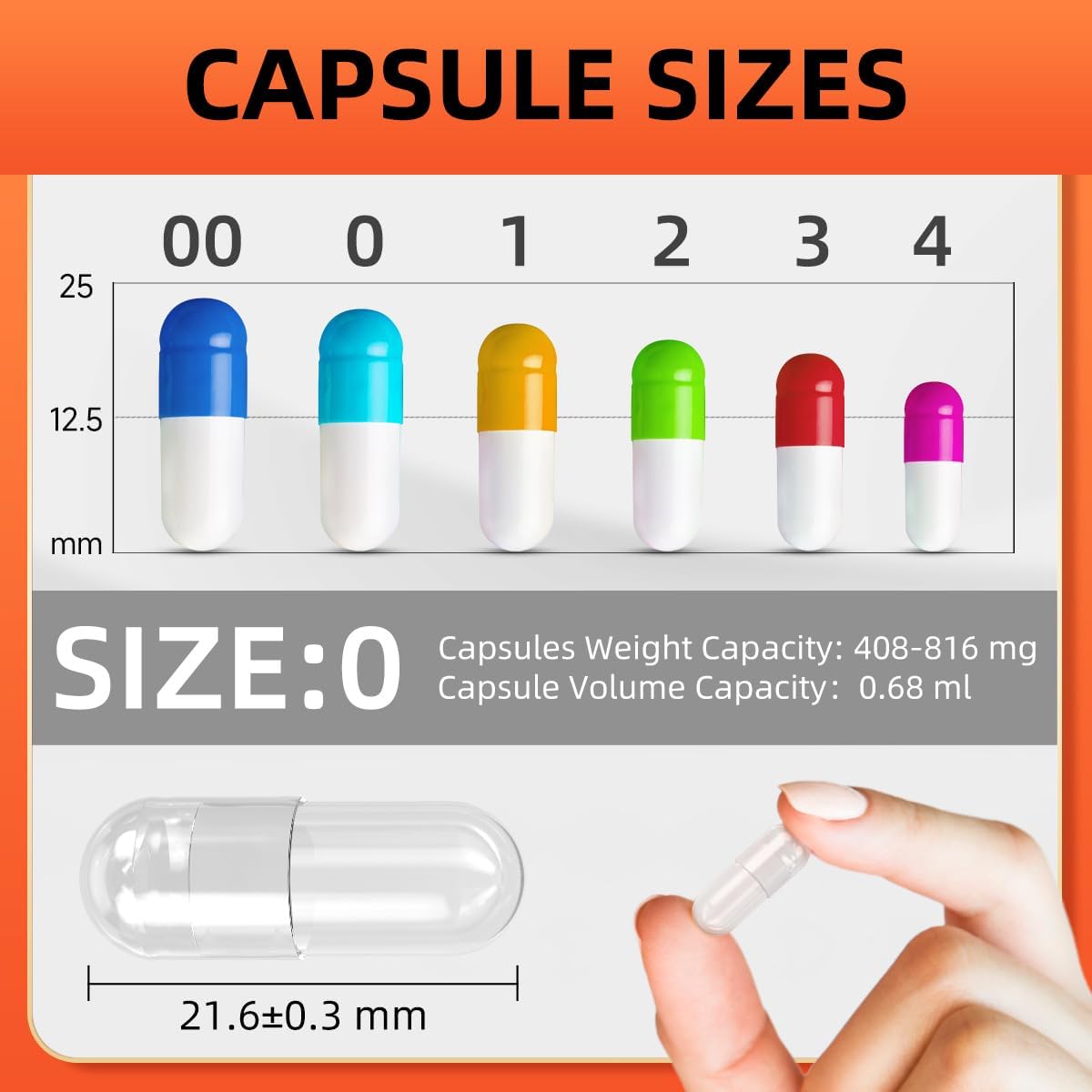 100 Count Size 0 Vegetarian Clear Empty Pill Capsules Bundle with Micro Lab Spoon - Fillable Veggie Capsules for DIY Supplements