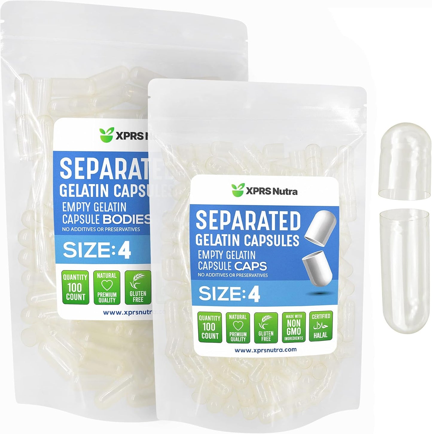 100 Count Size 4 Gelatin Empty Capsules - Clear Separated Pill Capsules for DIY Supplement Filling