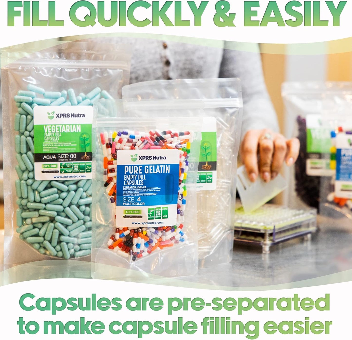 100 Count Size 4 Gelatin Empty Capsules - Clear Separated Pill Capsules for DIY Supplement Filling