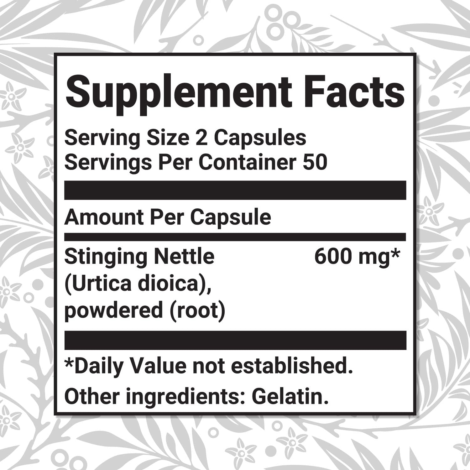 100 Count Stinging Nettle Root Extract Capsules for Prostate, Joint, and Urinary Tract Support - Herbal Supplement