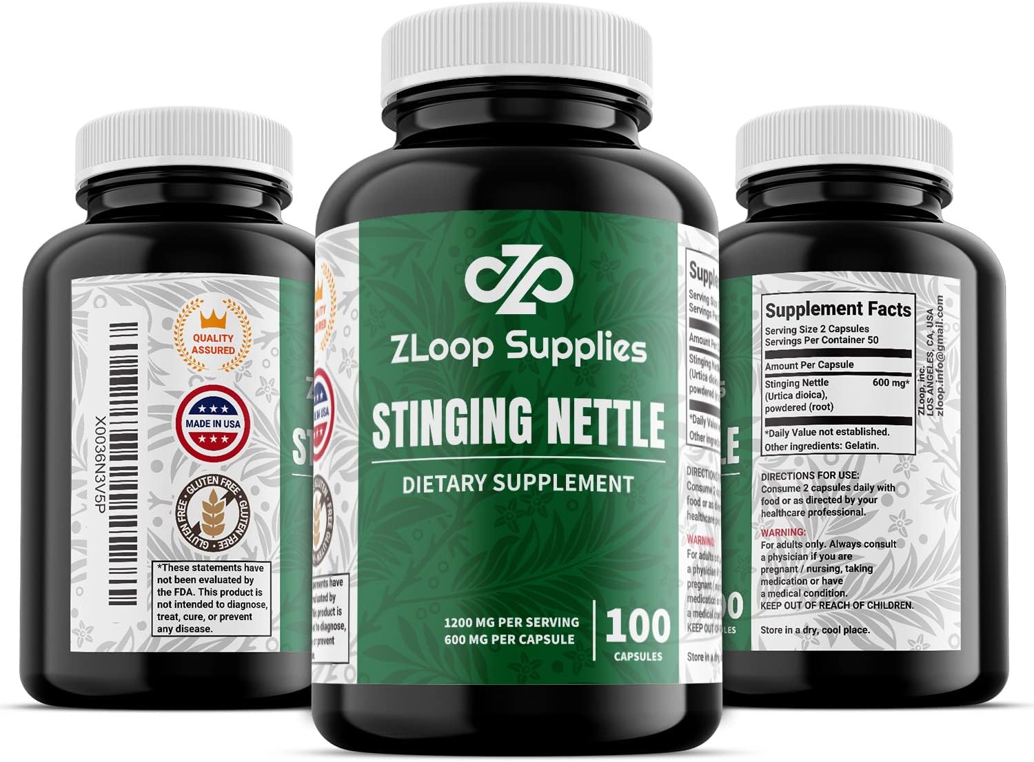 100 Count Stinging Nettle Root Extract Capsules for Prostate, Joint, and Urinary Tract Support - Herbal Supplement
