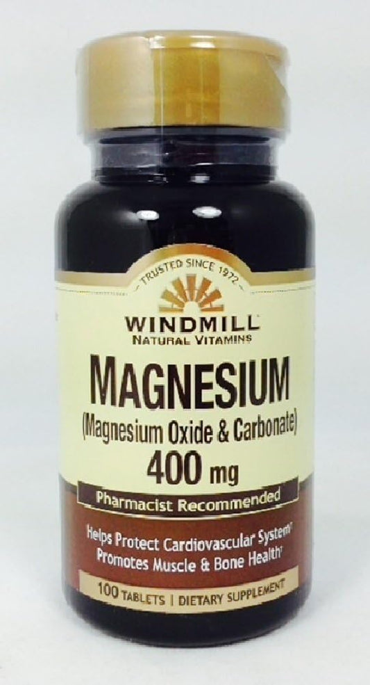 100 Count Windmill Magnesium 400mg Tablets for Daily Supplement Support