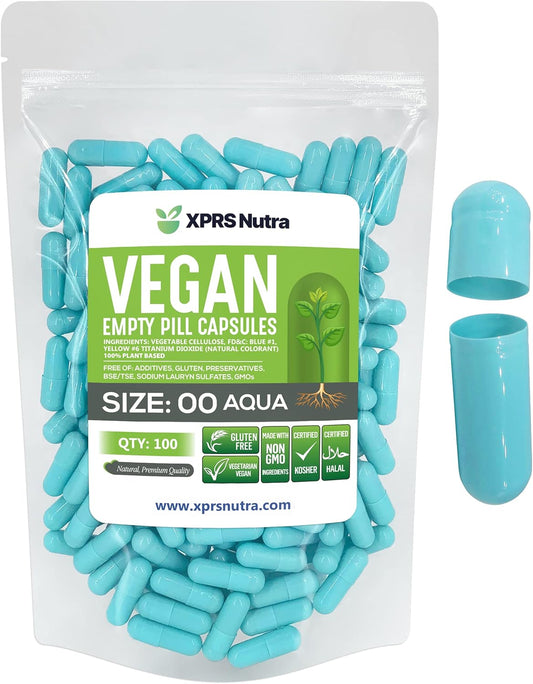 100 Count XPRS Nutra Size 00 Aqua Vegan Empty Capsules for DIY Vegetable Filling