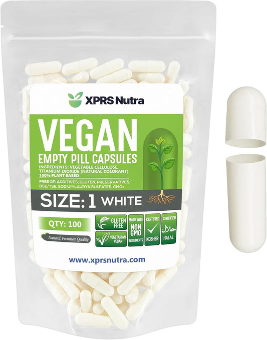 100 Count XPRS Nutra Size 1 Empty Vegan Capsules for DIY Vegetable Filling