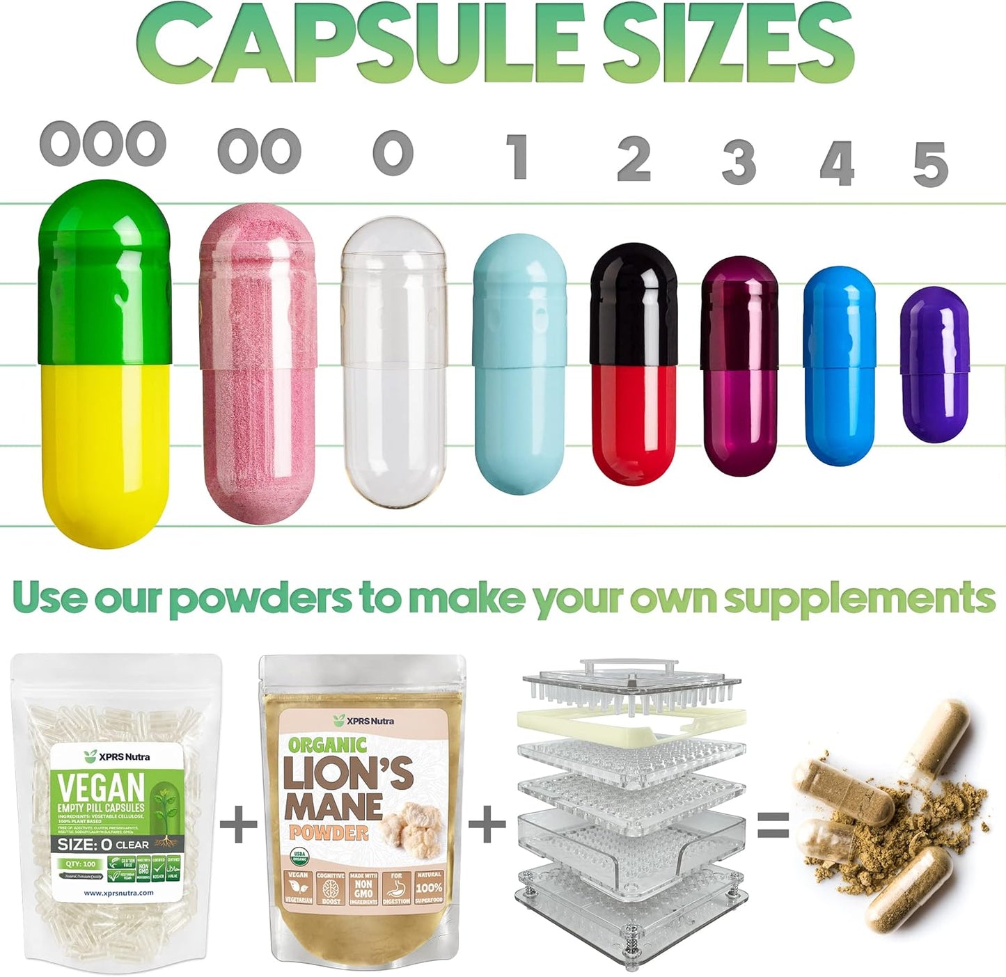 100 Count XPRS Nutra Size 1 Empty Vegan Capsules for DIY Vegetable Filling