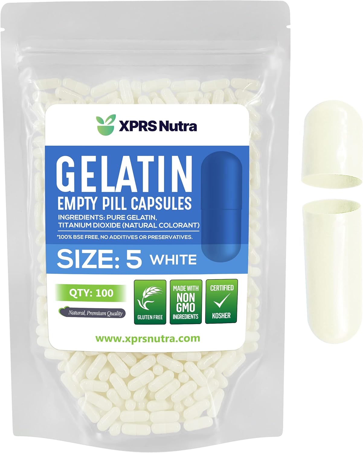 100 Count XPRS Nutra Size 5 Very Small Empty Gelatin Capsules for DIY Capsule Filling