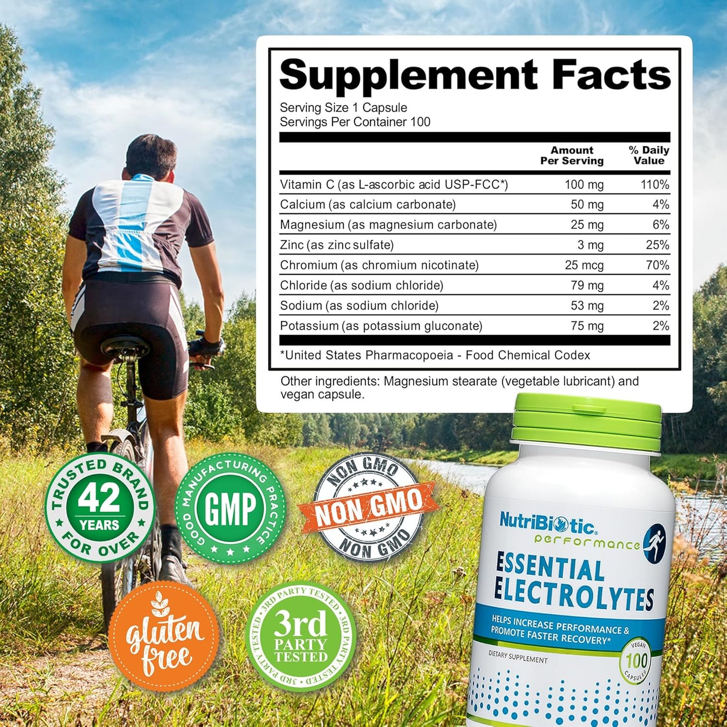 100 Ct NutriBiotic Essential Electrolyte Capsules for Performance & Recovery | Pharmaceutical Grade Vitamin C with Electrolytes for Rehydration | Vegan, Gluten-Free & Non-GMO