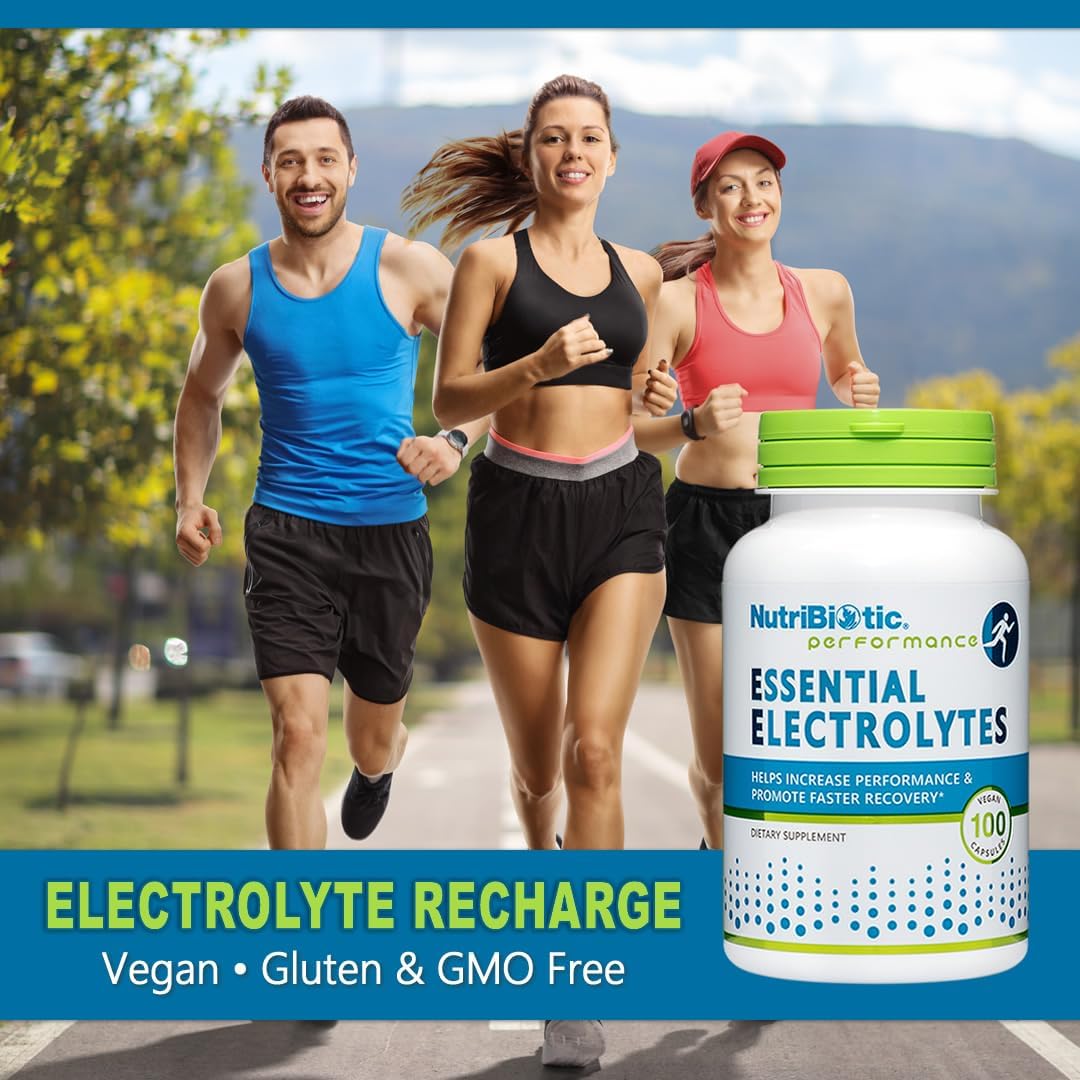 100 Ct NutriBiotic Essential Electrolyte Capsules for Performance & Recovery | Pharmaceutical Grade Vitamin C with Electrolytes for Rehydration | Vegan, Gluten-Free & Non-GMO