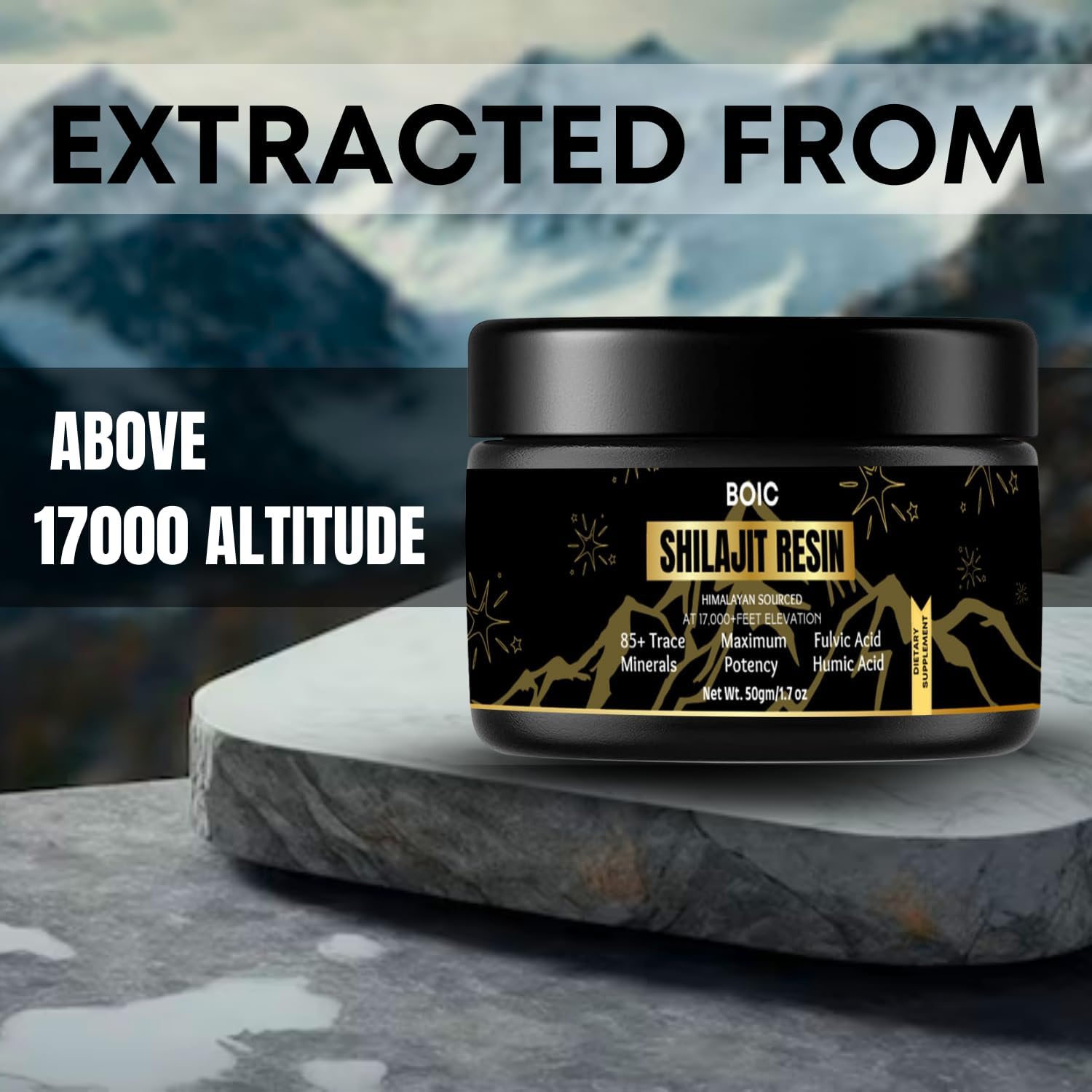 100-Day Supply of BOIC Pure Black Himalayan Shilajit Resin for Energy and Immune Support - 50g / 1.7oz