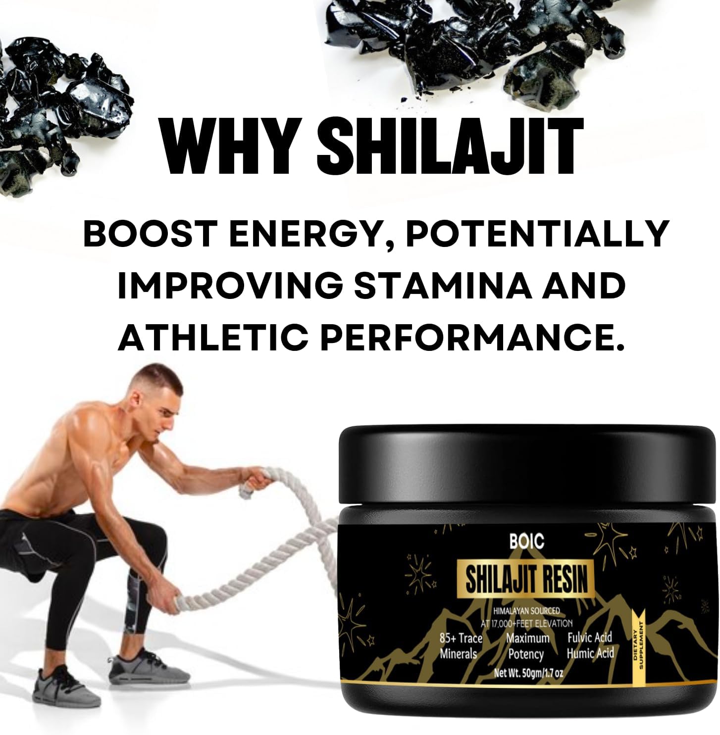 100-Day Supply of BOIC Pure Black Himalayan Shilajit Resin for Energy and Immune Support - 50g / 1.7oz