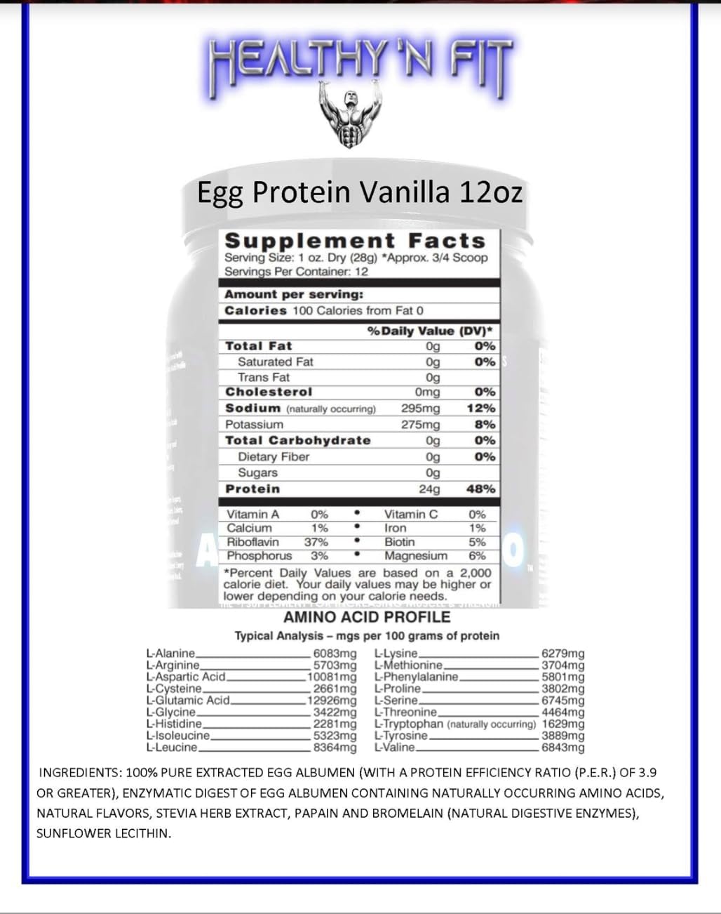 100% Egg Protein Powder by Healthy 'N Fit - High Quality Protein Supplement for Muscle Growth and Recovery