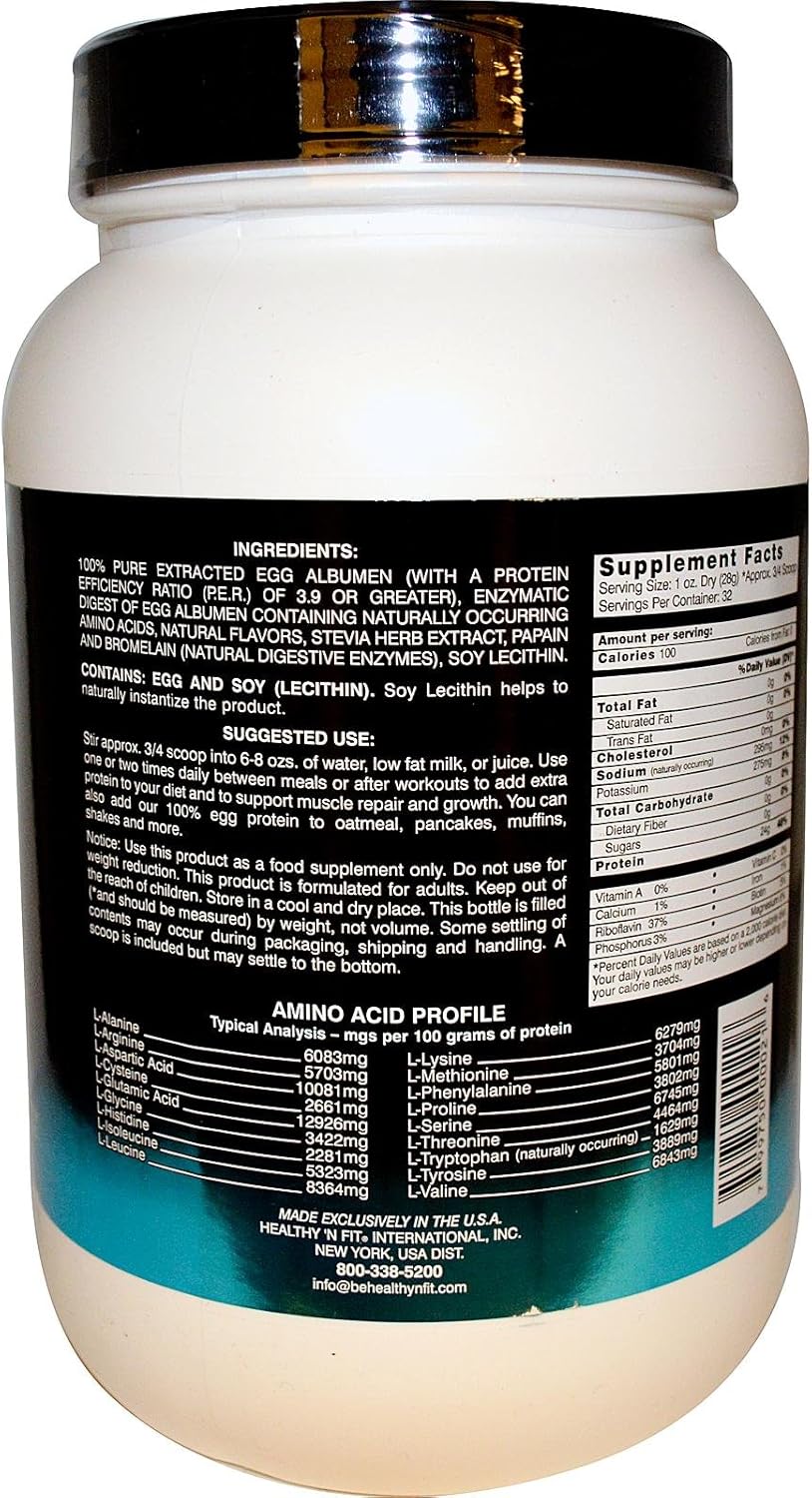 100% Egg Protein Powder, Vanilla Flavor, 2lb - Healthy 'N Fit