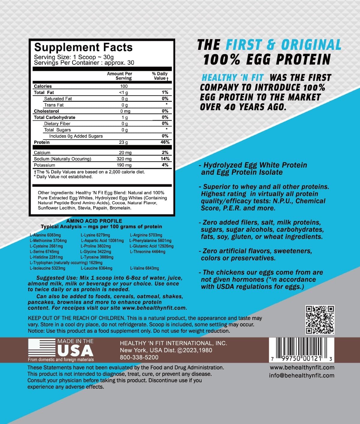 100% Egg White Protein Isolate with Natural Peptides - Heavenly Chocolate Flavor - 2lb