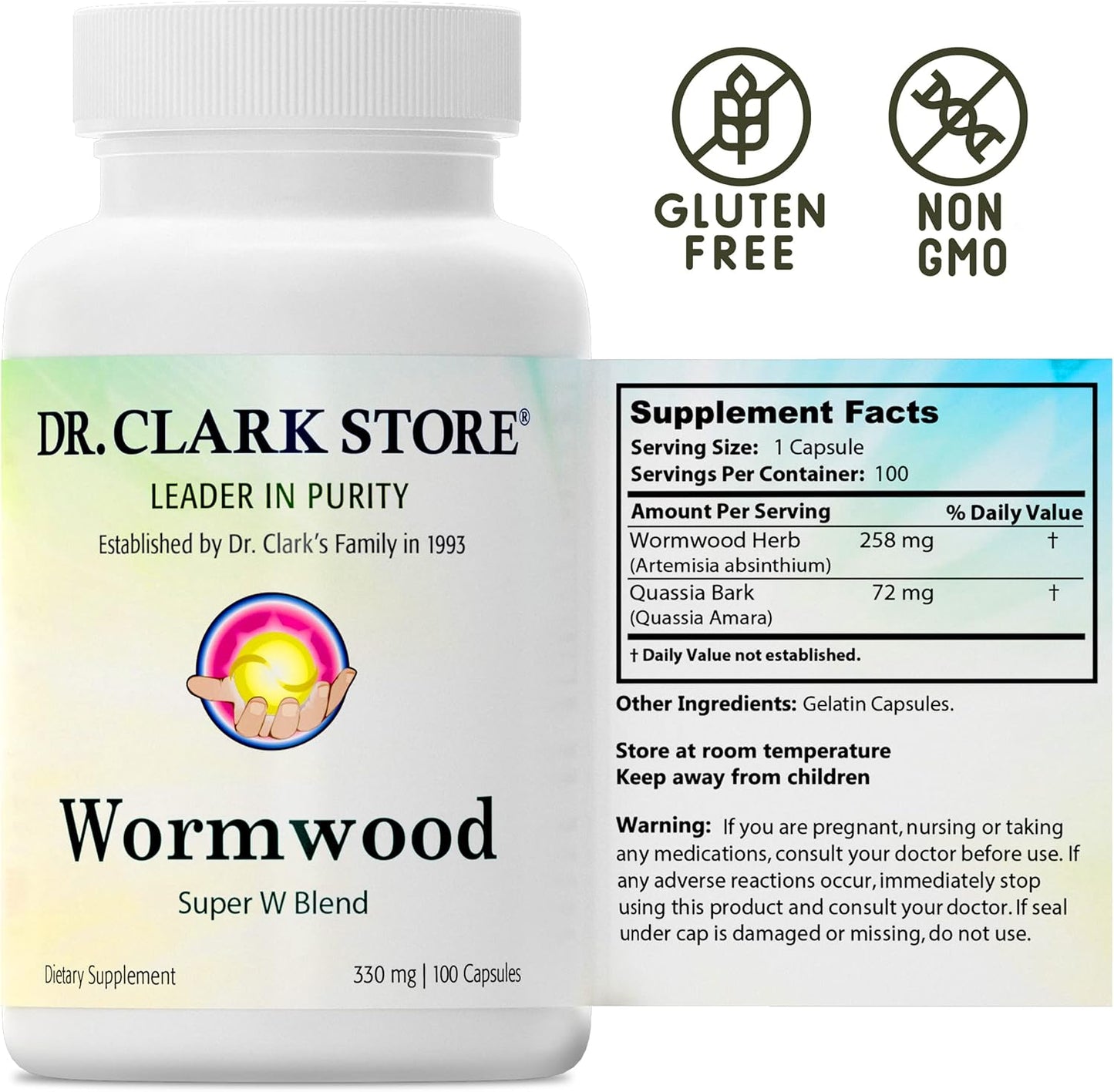 100 Gelatin Capsules of Dr. Clark Store Wormwood Super W Blend 330mg