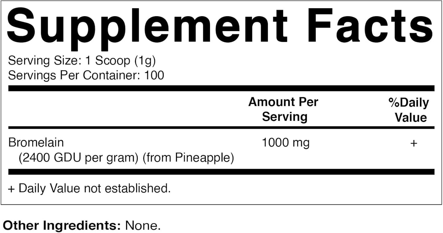 100 Grams of Vitamatic Bromelain Powder - 2400 GDU/g, 1000mg per Serving, Proteolytic Enzymes for Protein Digestion - 100 Servings with Scoop