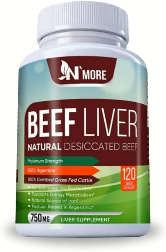 100% Grass Fed Argentine Beef Liver Capsules, 120 Capsules, 750mg - Natural Undefatted Liver Supplements