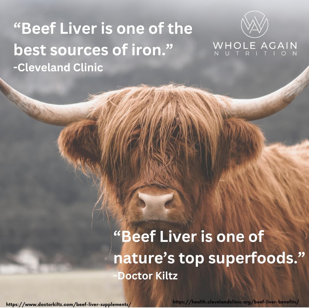 100% Grass Fed Beef Liver Capsules - 120 Count - 3,000mg - Iron & Energy - Desiccated Liver Supplement - Pasture Raised - No Fillers