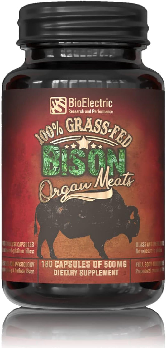 100% Grass-Fed Freeze-Dried Bison Organ Supplement for BioElectric Research and Performance - Single Source, Wild-Type Native Alternative to Beef