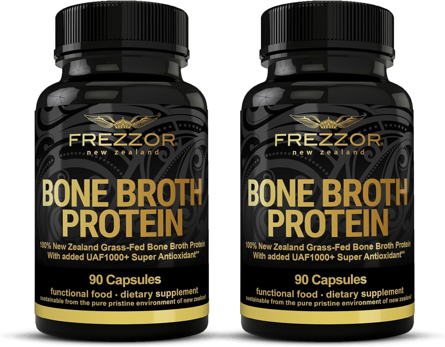 100% Grass-Fed New Zealand Cattle Bone Broth Protein Capsules for Joint, Skin & Hair Support - Amino Acids & Anti-Aging - 90 Capsules (2 Pack)