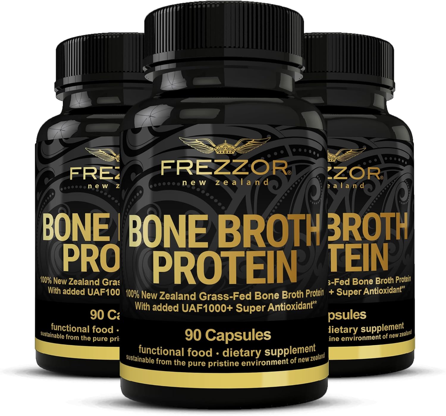 100% Grass-Fed New Zealand Cattle Bone Broth Protein Capsules for Joint, Skin, Hair & Nail Support - 270 Capsules, Pack of 3