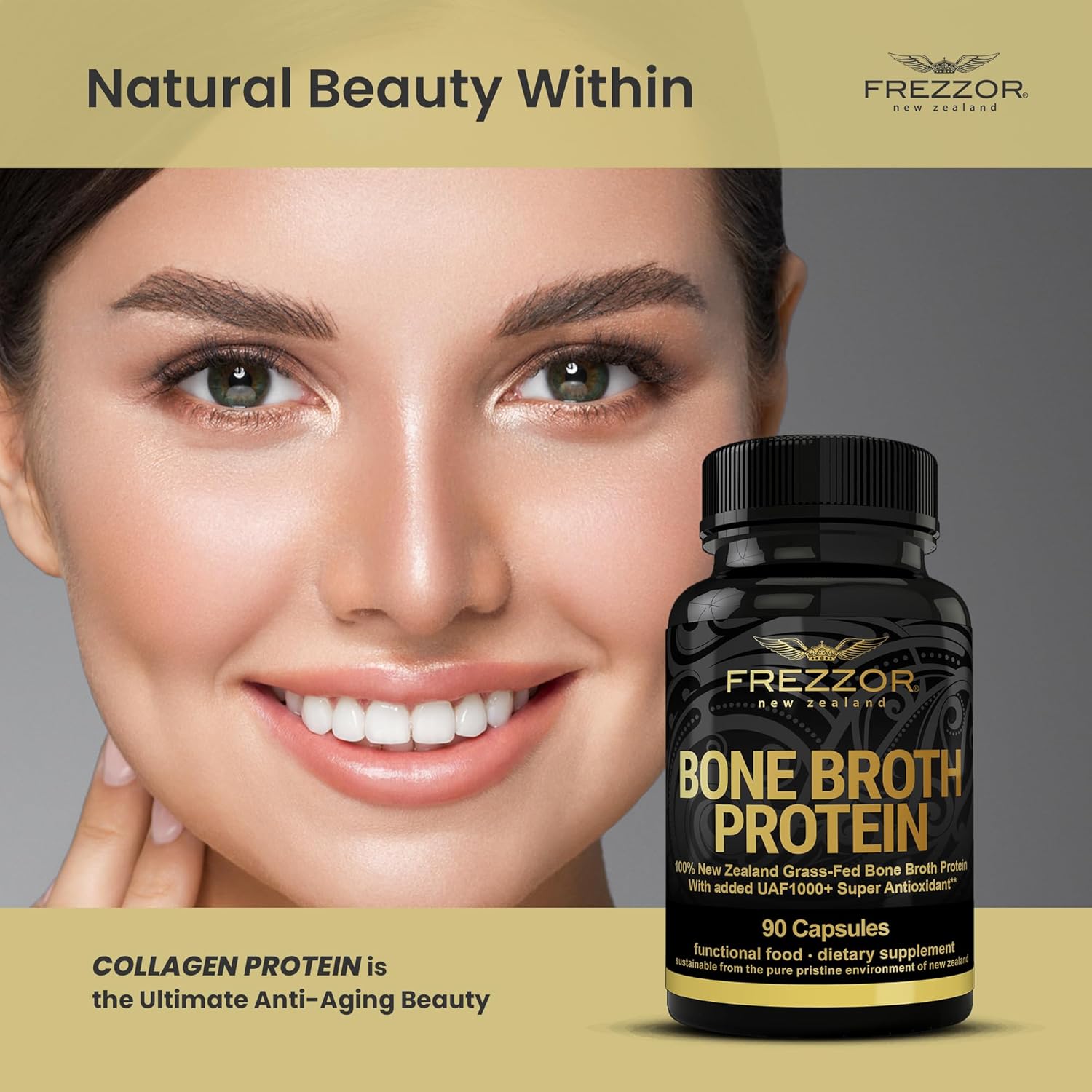 100% Grass-Fed New Zealand Cattle Bone Broth Protein Capsules for Joint, Skin, Hair & Nail Support - 270 Capsules, Pack of 3