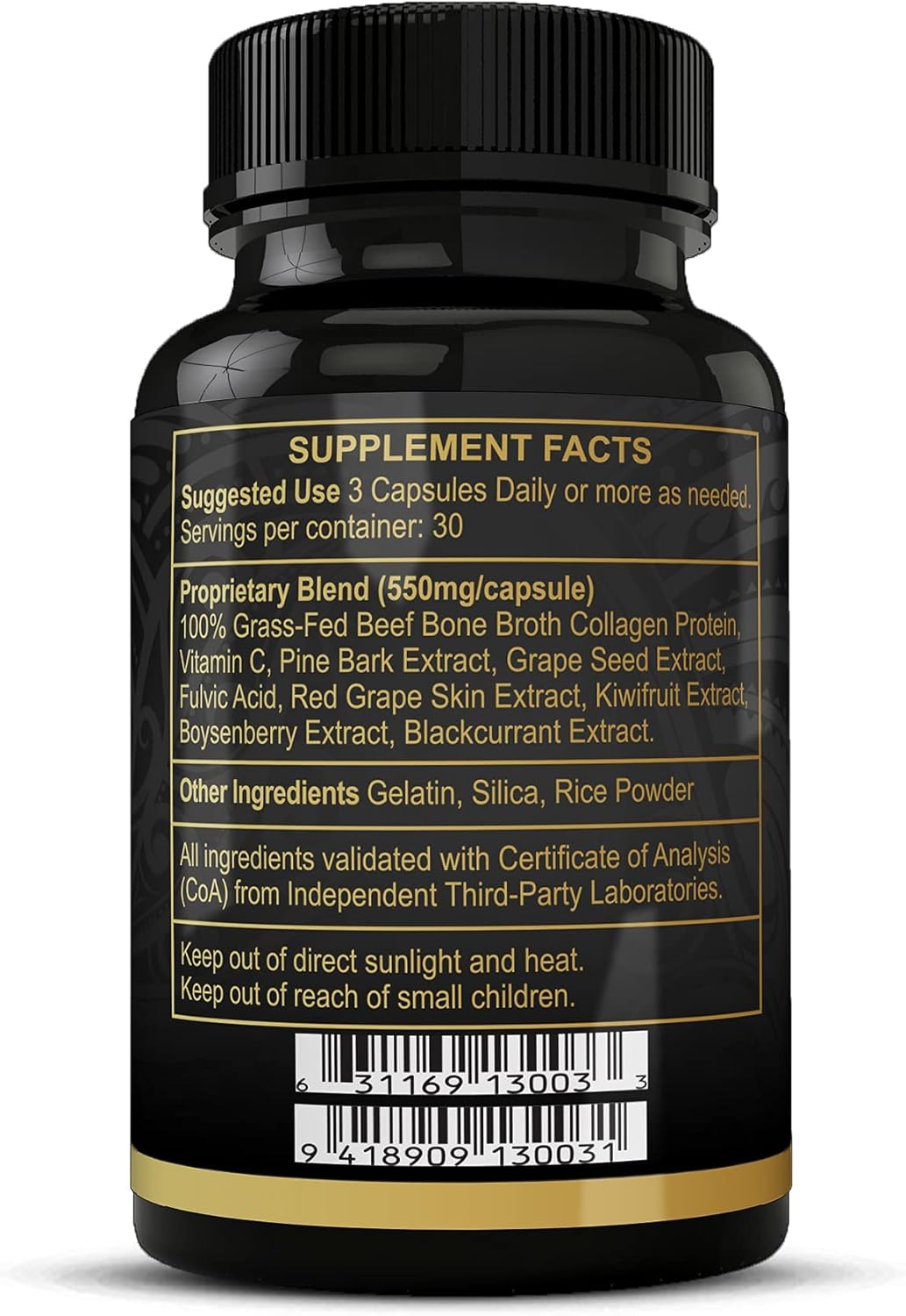 100% Grass-Fed New Zealand Cattle Bone Broth Protein Capsules for Joint, Skin, Hair & Nail Support - 270 Capsules, Pack of 3