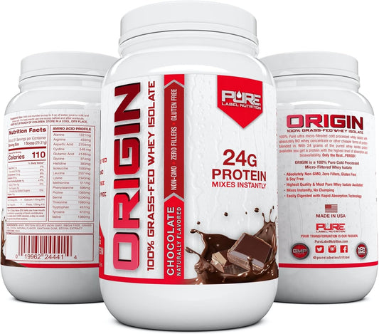 100% Grass-Fed Whey Protein Isolate in Chocolate Flavor - 2lb by Pure Label Nutrition