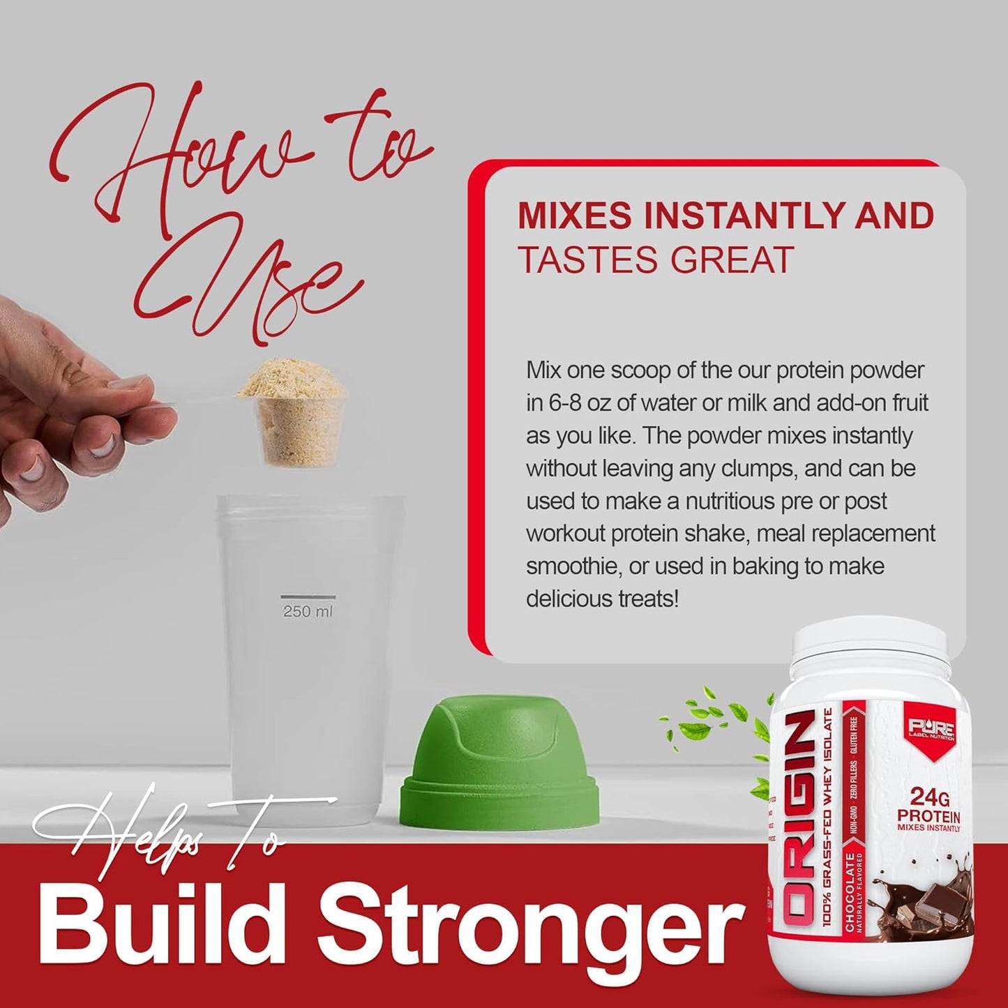 100% Grass-Fed Whey Protein Isolate in Chocolate Flavor - 2lb by Pure Label Nutrition