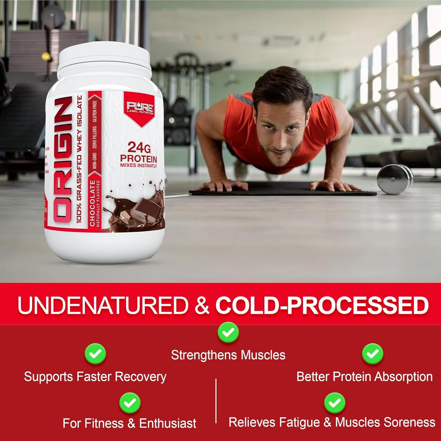 100% Grass-Fed Whey Protein Isolate in Chocolate Flavor - 2lb by Pure Label Nutrition