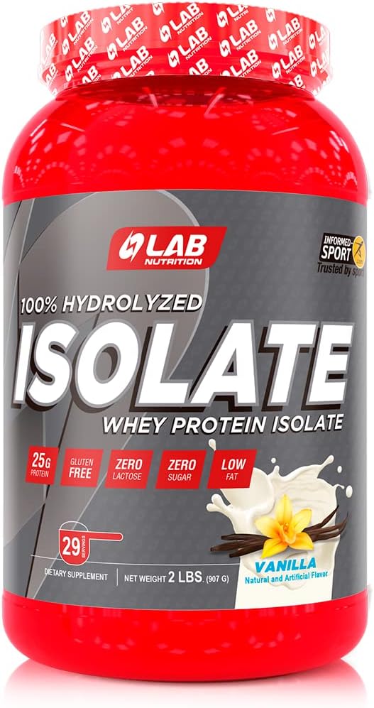 100% Hydrolyzed Whey Protein Isolate Powder - Vanilla Flavored, Lean Muscle Building, Gluten & Sugar Free, 29 Servings, 2lbs