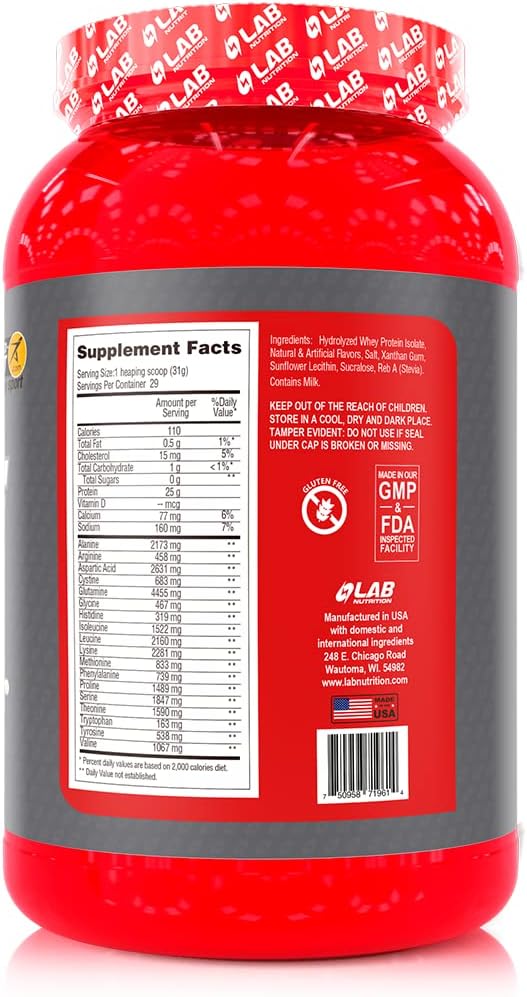100% Hydrolyzed Whey Protein Isolate Powder - Vanilla Flavored, Lean Muscle Building, Gluten & Sugar Free, 29 Servings, 2lbs
