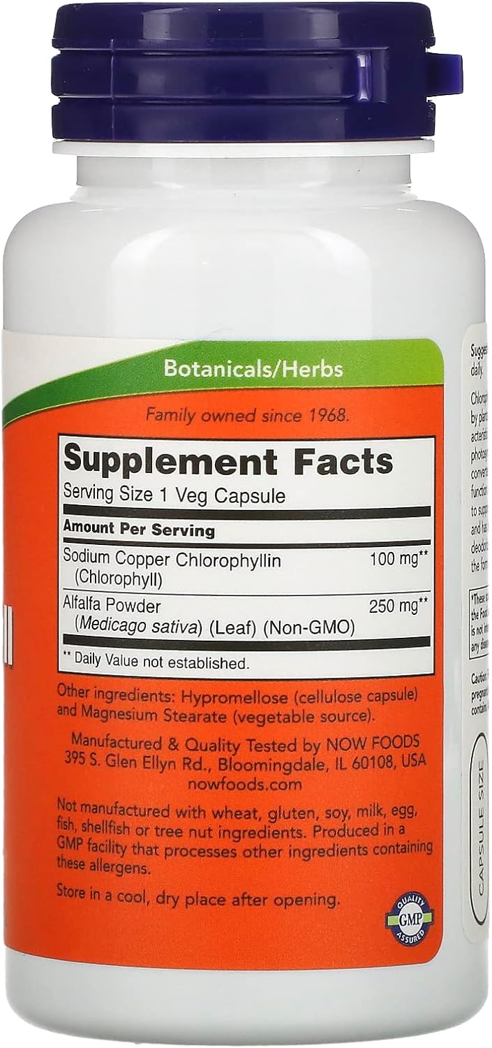 100 mg Chlorophyll Veg Capsules by NOW Foods - 90 Count