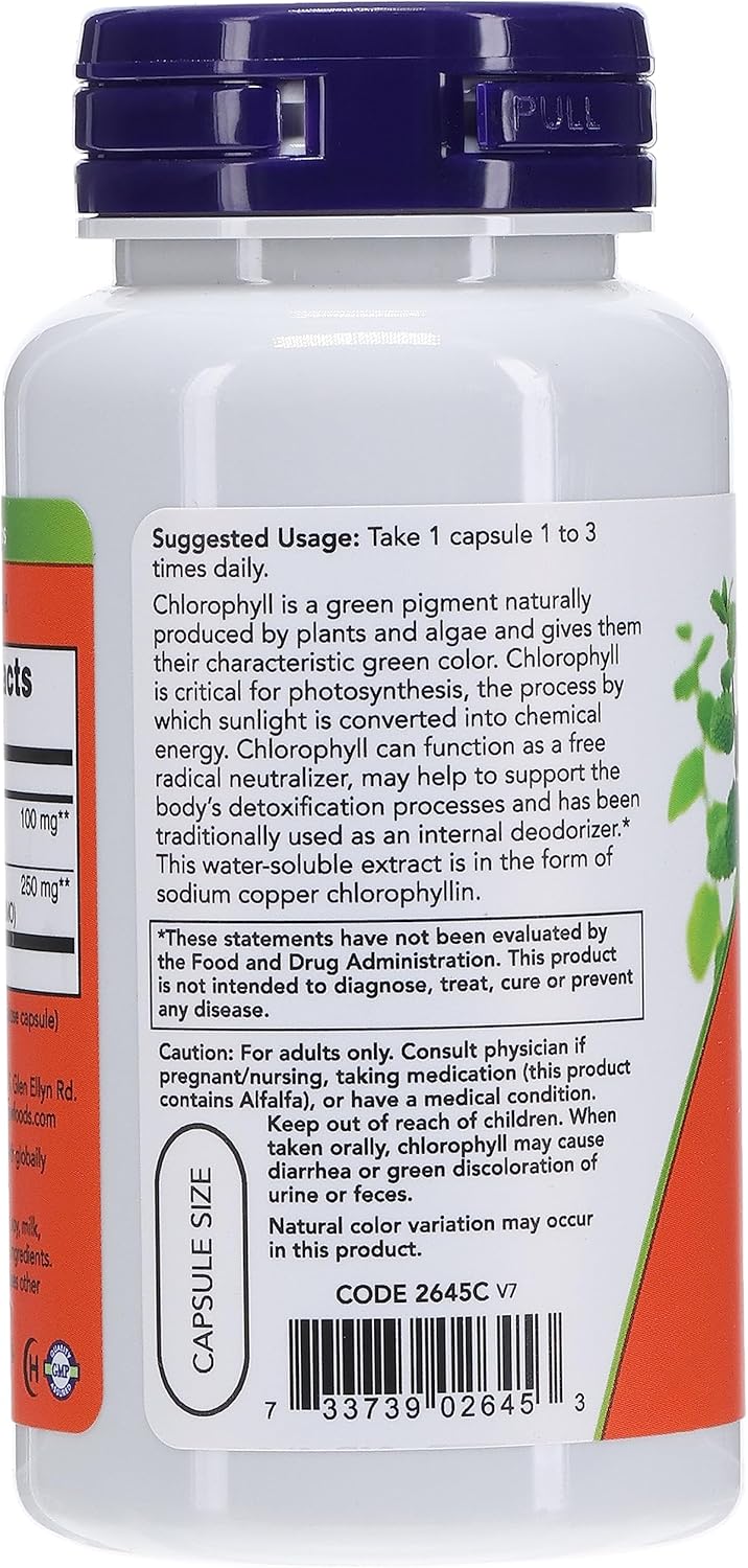 100 mg Chlorophyll Veg Capsules by NOW Foods - 90 Count