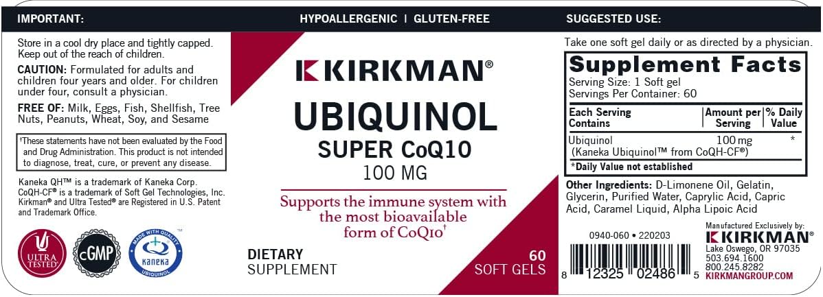100 mg Kirkman Ubiquinol CoQ10 for Enhanced Energy Support