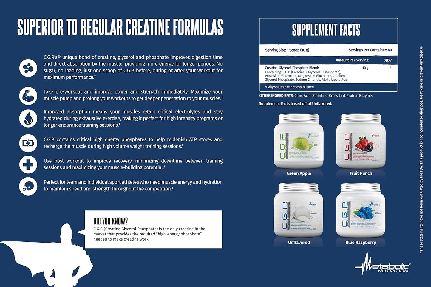 100% Micronized Creatine Powder for Pre, Intra, and Post Workout - 400g Unflavored CGP Supplement by Metabolic Nutrition