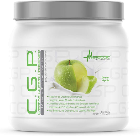 100% Micronized Creatine Powder with Creatine Glycerol Phosphate for Pre, Intra, and Post Workout, Green Apple Flavor, 400g
