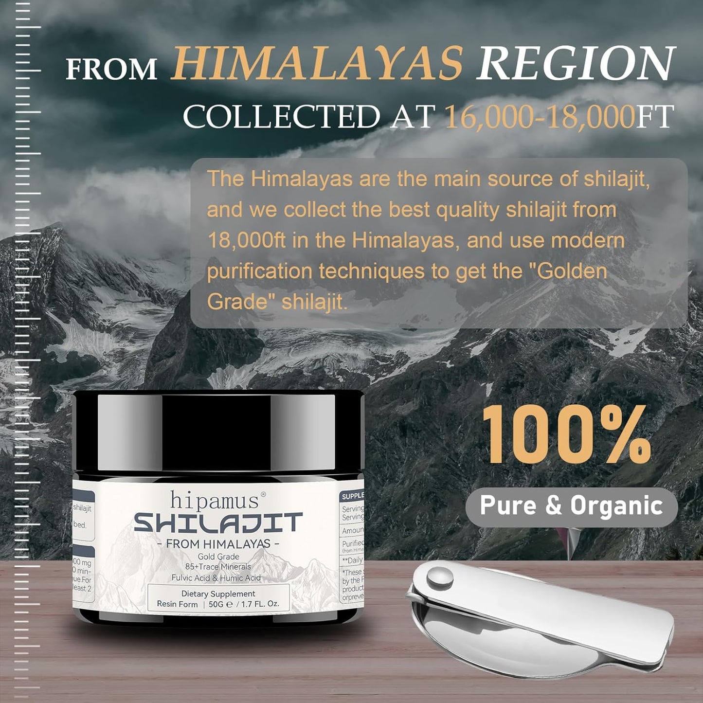 100% Natural 600mg Pure Himalayan Organic Shilajit Resin - Gold Grade Supplement for Energy, Strength, and Immune Support - 50g with Fulvic Acid & 85+ Trace Minerals
