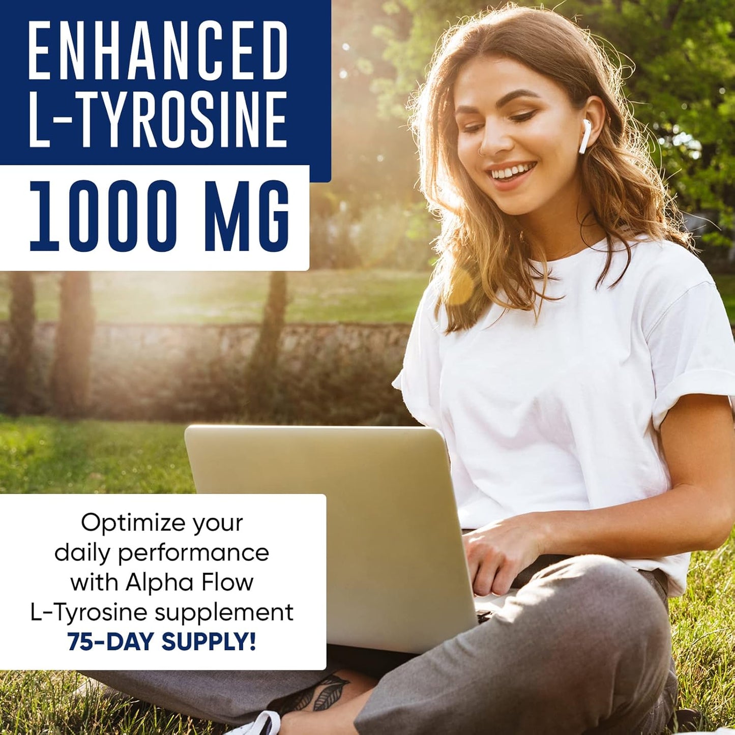 100% Natural Alpha Flow L Tyrosine Capsules for Energy & Focus - 150 Vegan Caps, Non-GMO, Gluten-Free - 1000MG Formula (500mg x 2)