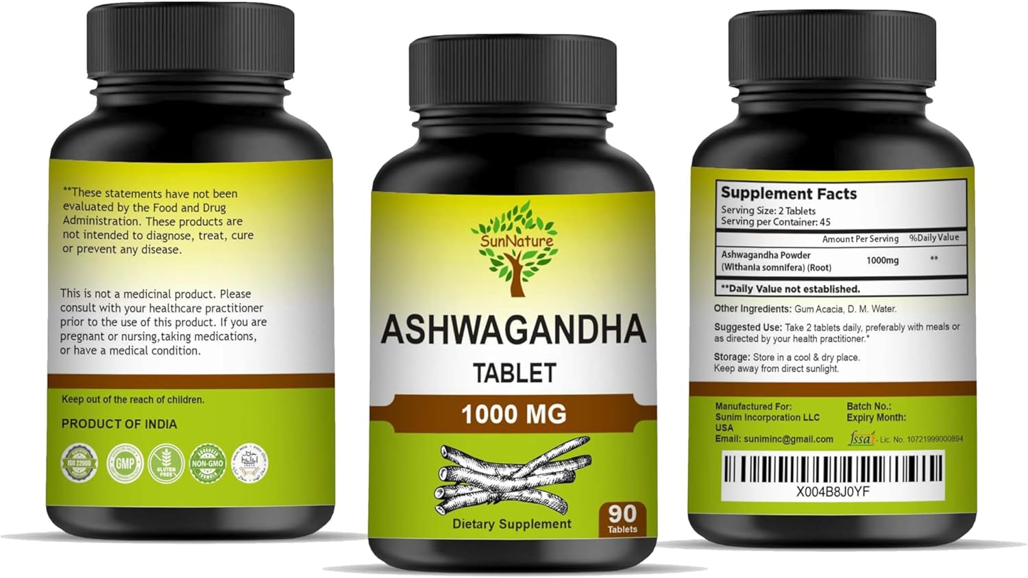 100% Natural Ashwagandha Tablets - 90 Tablets, 1000 mg | Vegan | Made in India | 45 Days Supply