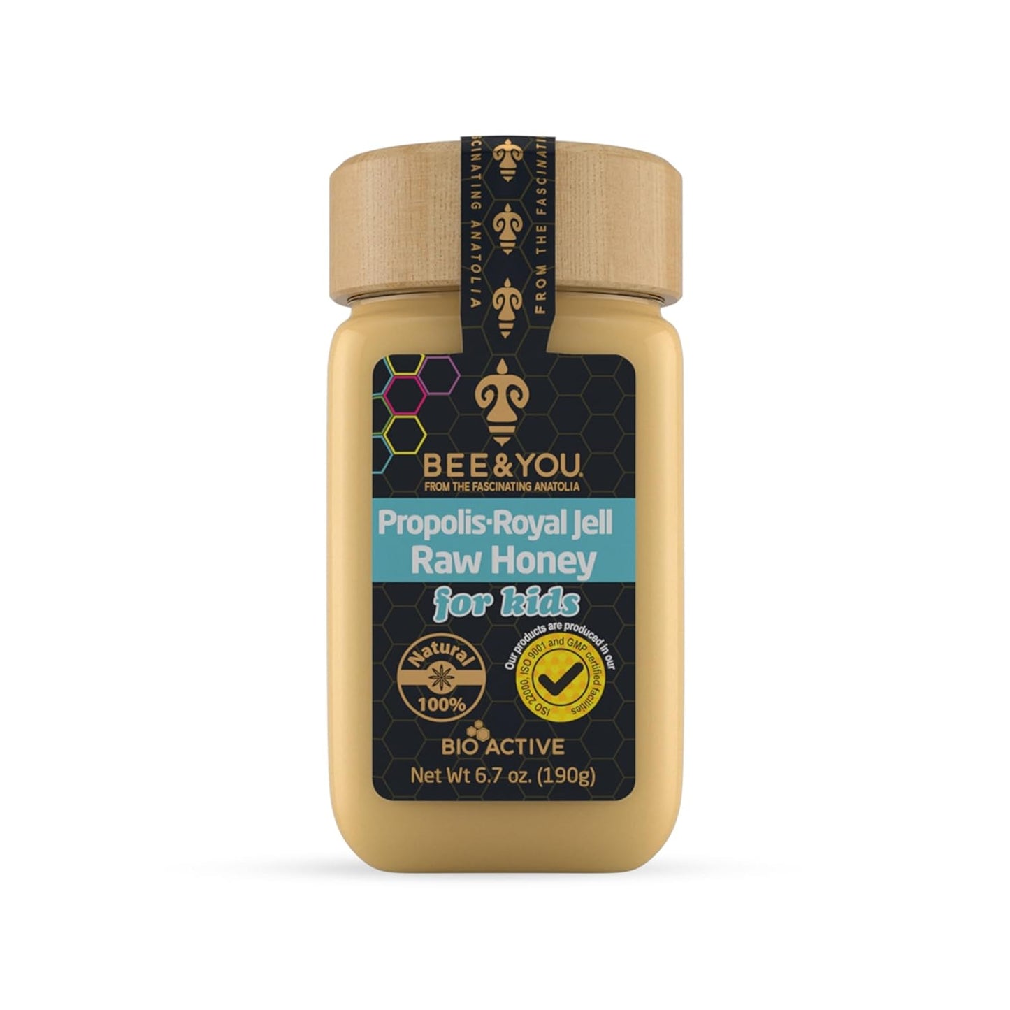 100% Natural BEE & YOU Royal Jelly Raw Honey For Kids - Propolis Extract, Superfood Supplement, Ultra Pure, Antioxidants - Keto, Paleo, Gluten-Free - 6.7 oz Jar