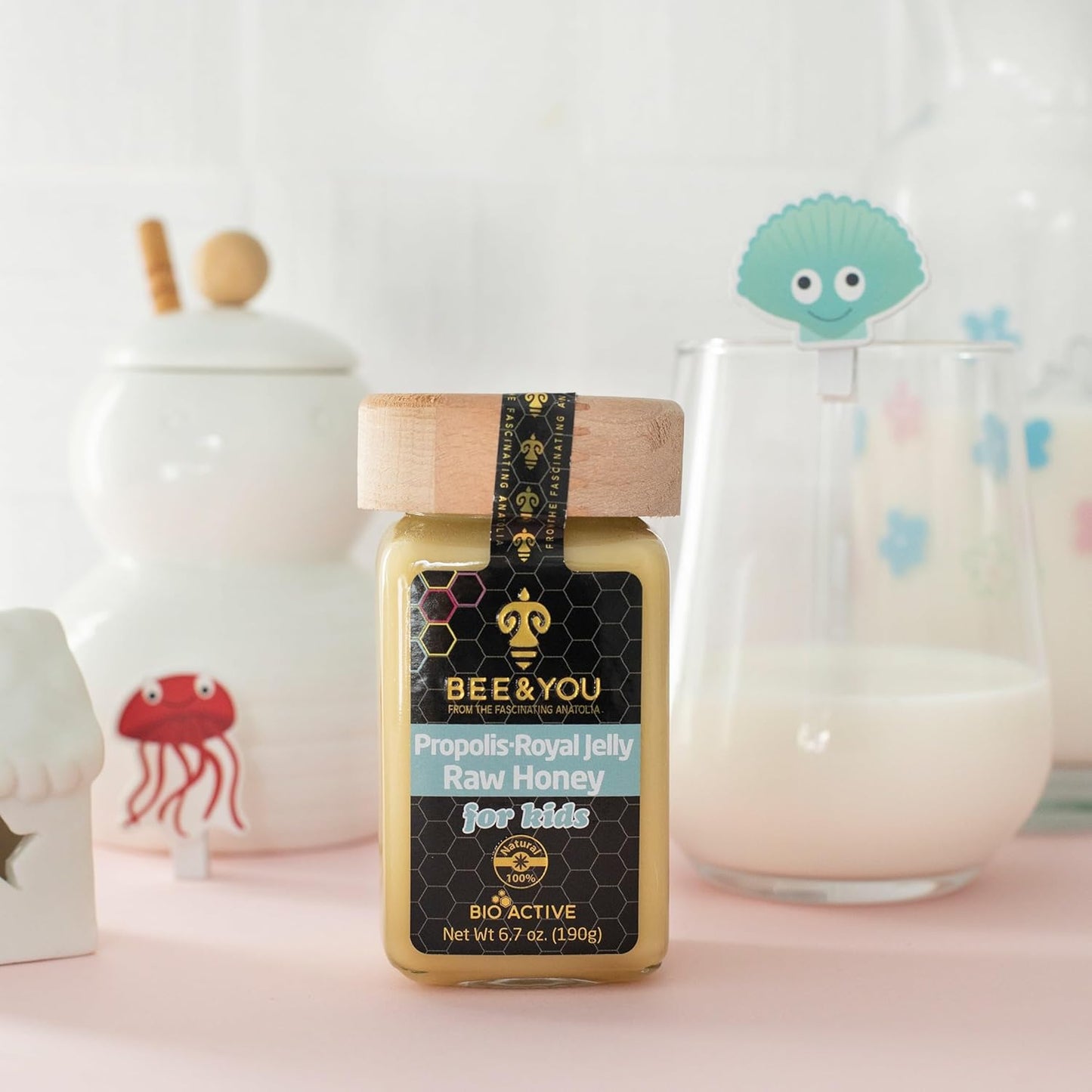 100% Natural BEE & YOU Royal Jelly Raw Honey For Kids - Propolis Extract, Superfood Supplement, Ultra Pure, Antioxidants - Keto, Paleo, Gluten-Free - 6.7 oz Jar