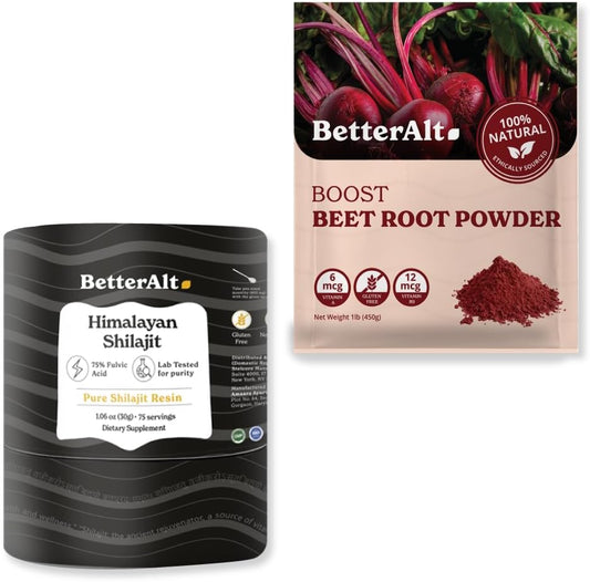 100% Natural Beet Root Powder with Pure Himalayan Shilajit Resin - 16oz Energy Booster & Immune Support