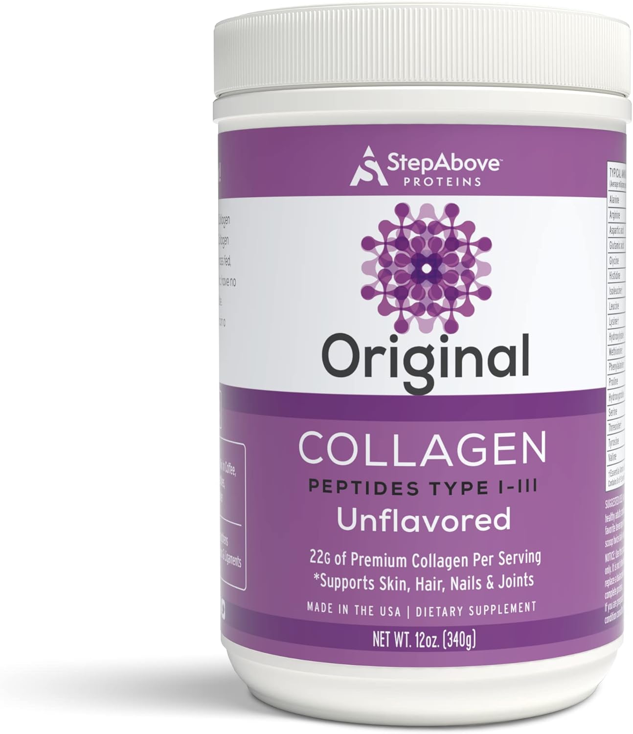 100% Natural Bovine Collagen Peptides, Premium Hydrolyzed Type I-III - 12 Oz